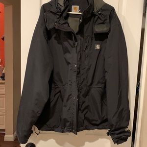 Mens black Carhartt rain jacket with removable hood-XL